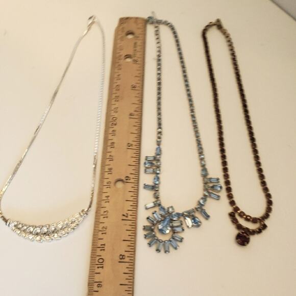 Bundle of choker necklaces two jeweled necklaces one red one pink one serpentine - Picture 1 of 5